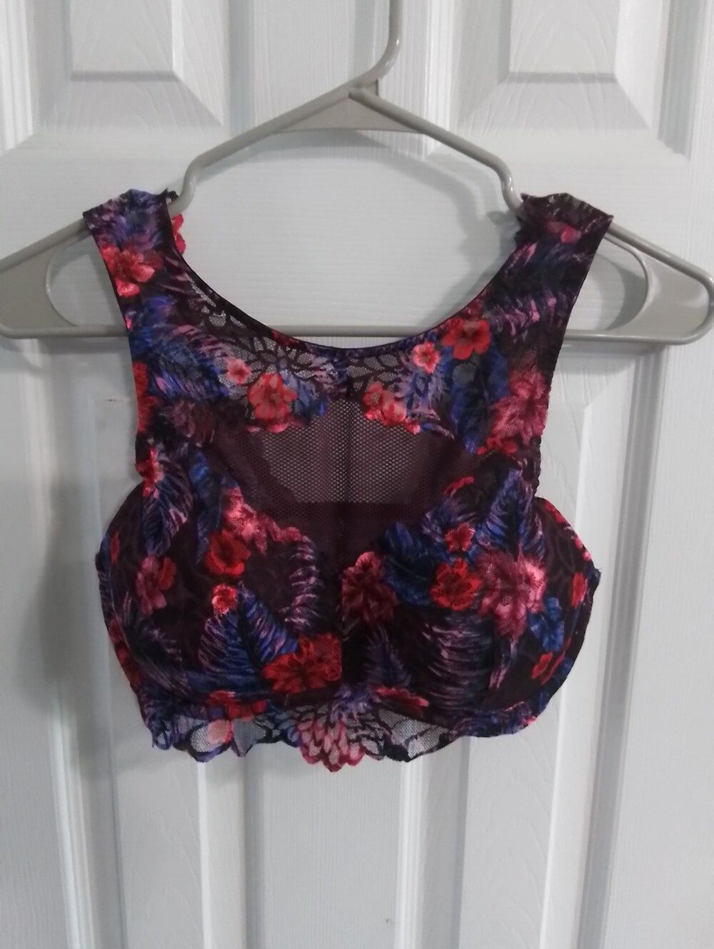 Pink Victorias Secret Floral Lace High-Neck Bralette Crop Top - Purple Floral